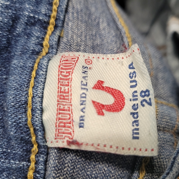 True Religion Bridget Dark Blue Flare Jeans Size 28 Pockets Y2K Grunge Bikercore - Picture 3 of 4